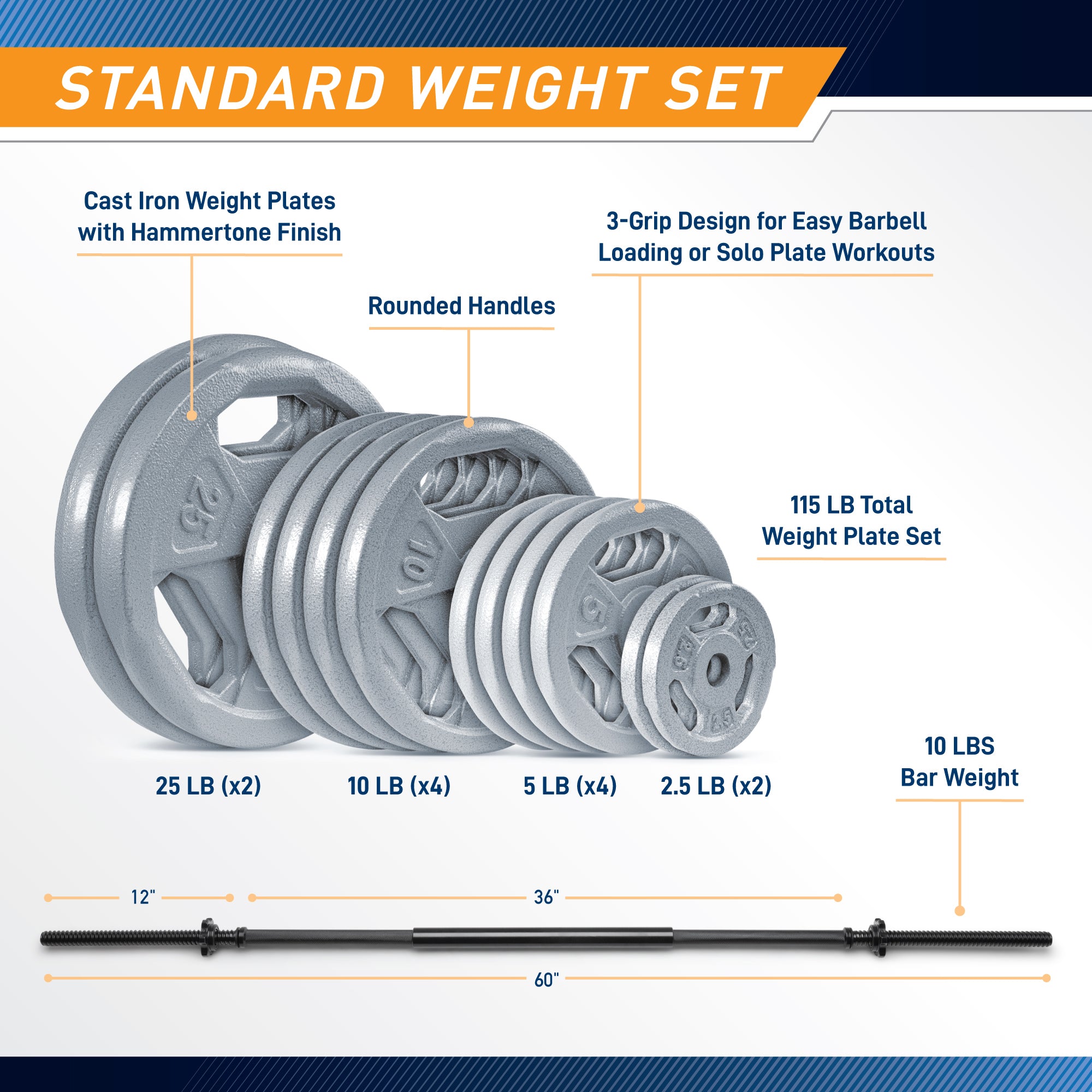 marcy-b5g-125-hantelset-125-lbs-gusseisen-langhantel-standard image 3